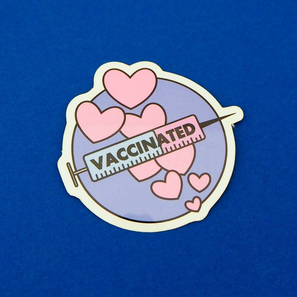 Vaccinated Circle Vinyl Sticker With Heart Design