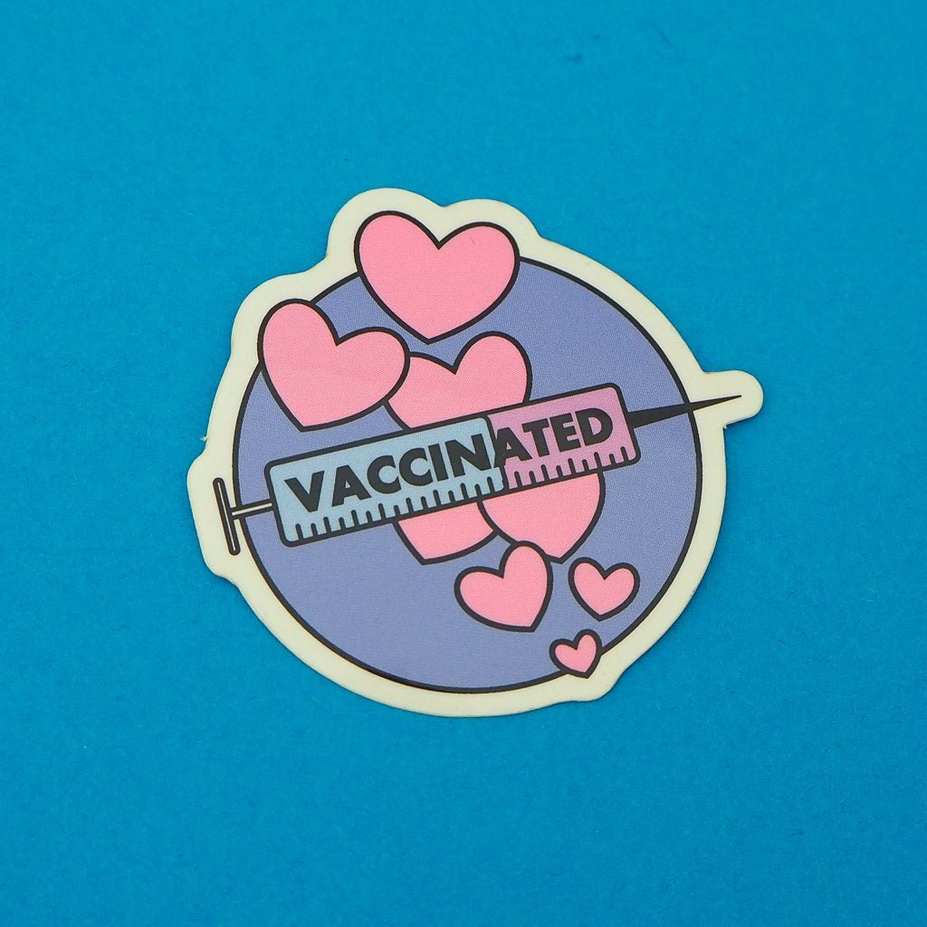 Vaccinated Circle Vinyl Sticker With Heart Design
