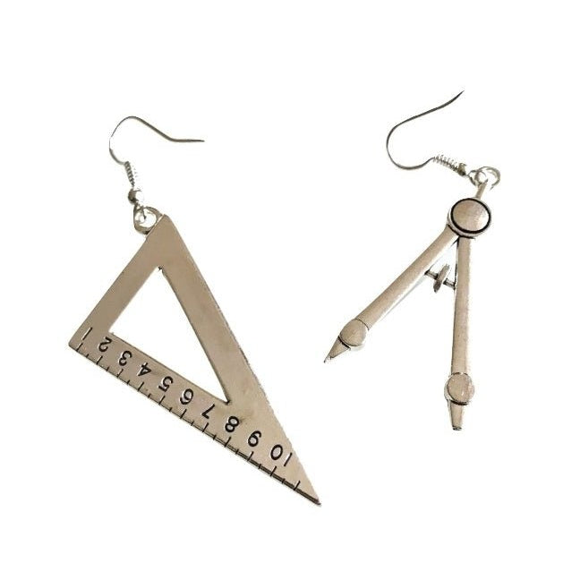 Vintage Style Compass and Protractor Set Drop Earrings
