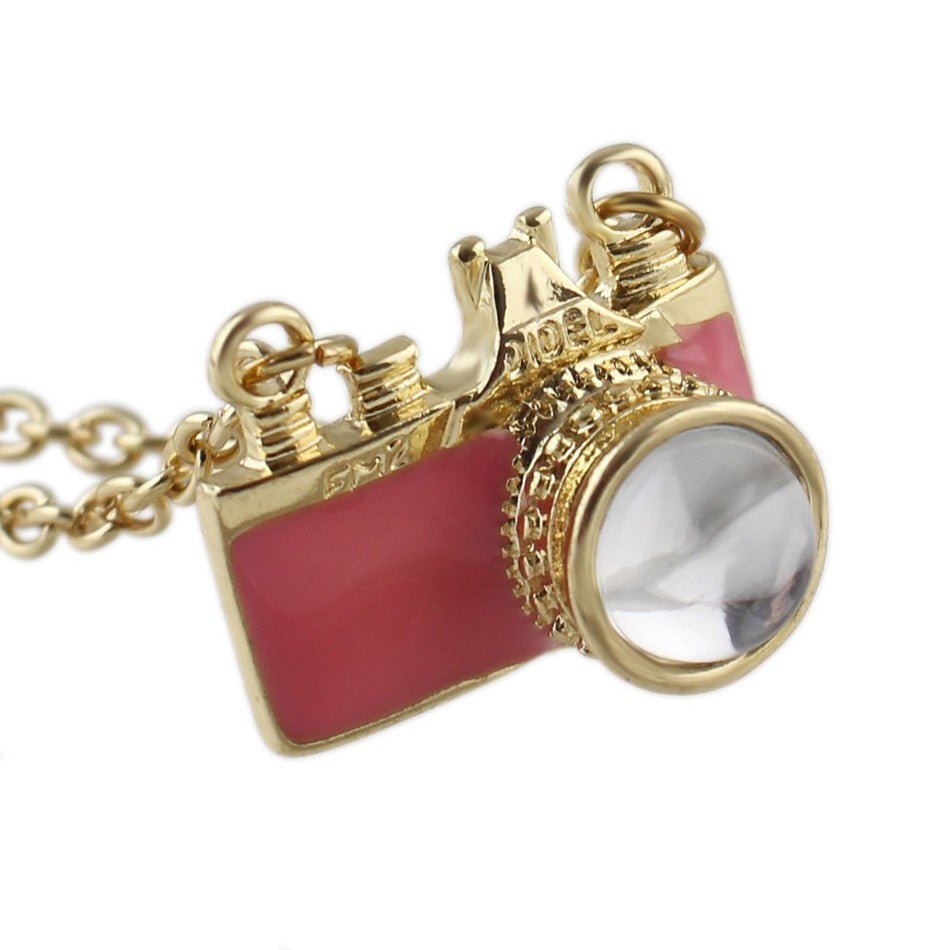 Wanderlust Camera Necklace in Pink and Gold