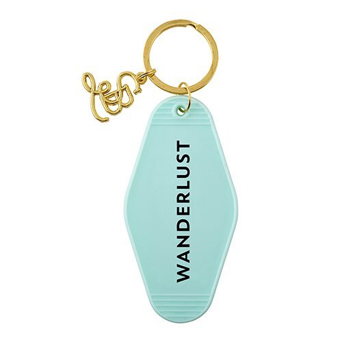 Wanderlust Motel Style Keychain in Green with Gold Hardware