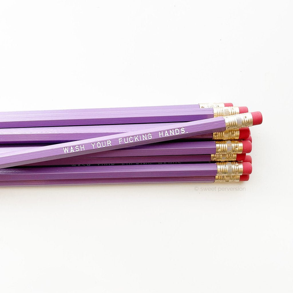 Wash Your Fucking Hands Pencil Set in Lilac | Set of 5 Funny Sweary Profanity Pencils