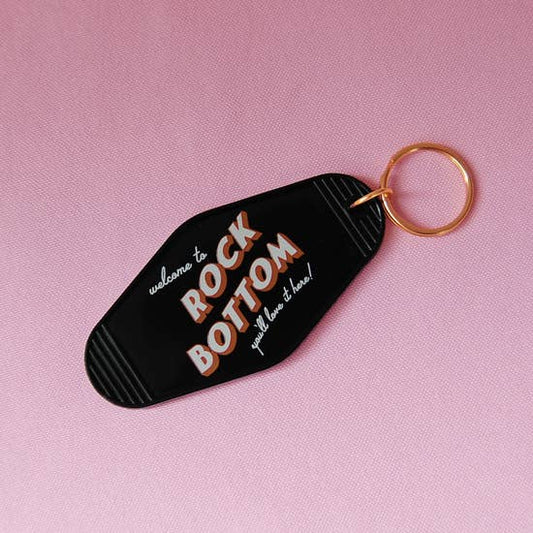 Welcome to Rock Bottom Motel Style Keychain in Black