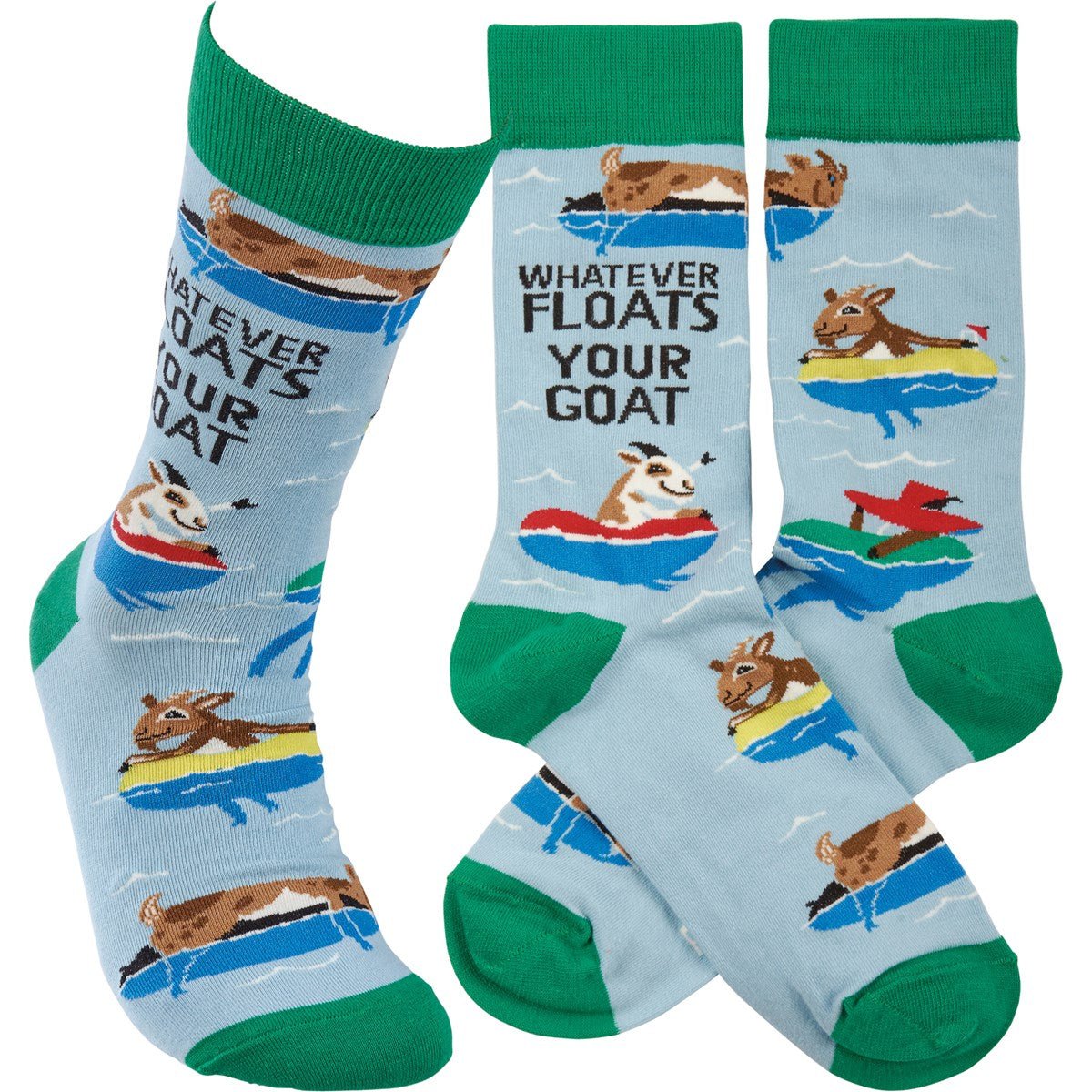Whatever Floats Your Goat Funny Socks in Green and Blue | Unisex