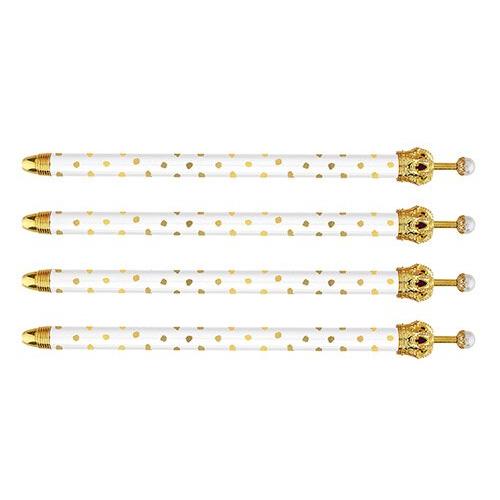 White and Gold Polka Dot Crown Pen - Set of 12 | Giftable Pens | Novelty Office Desk Supplies