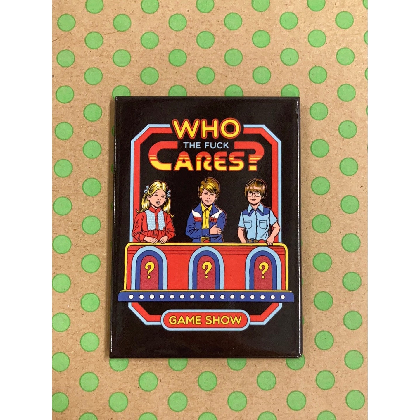 Who The Fuck Cares Magnet | '80s Children's Book Style Satirical Art | 2" x 3"