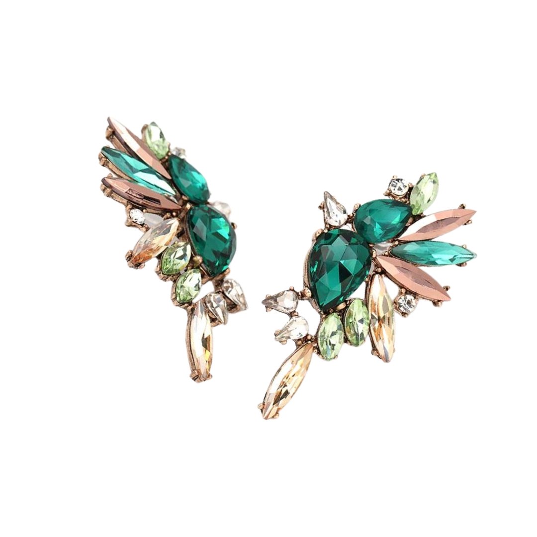 Wings of Emerald Jeweled Cluster Earrings