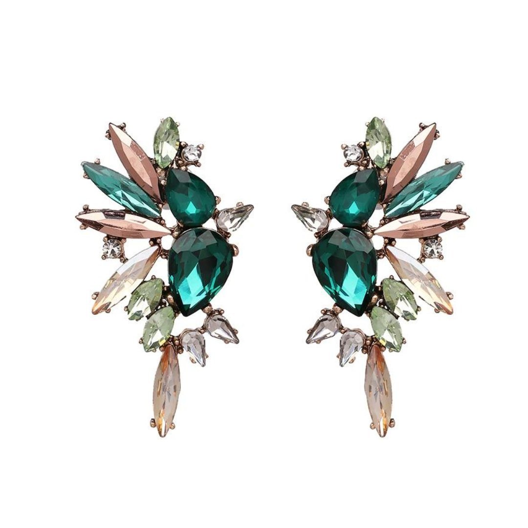 Wings of Emerald Jeweled Cluster Earrings