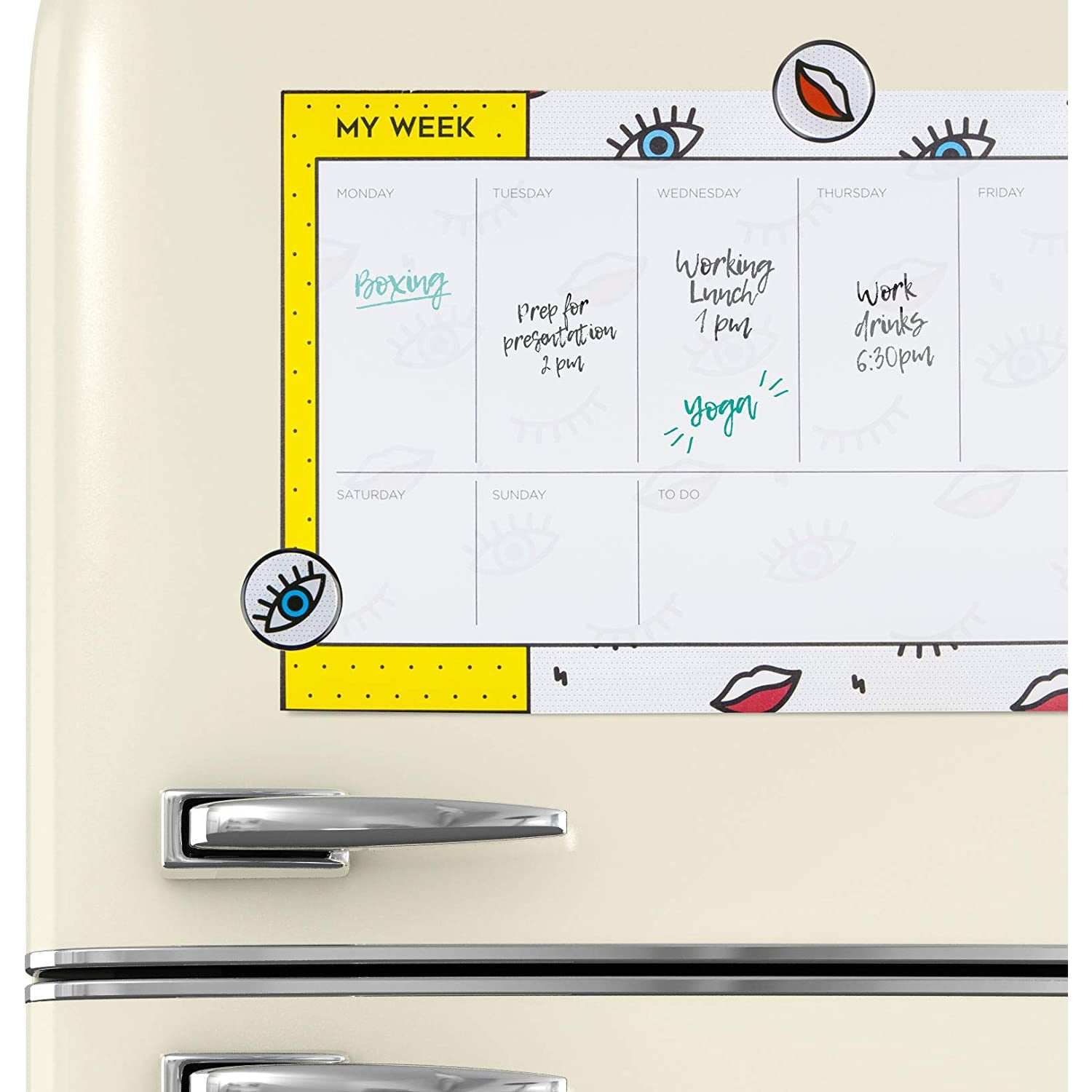 Wink Weekly Planner | 2 Magnets | Pop Art Eyes and Lips Print