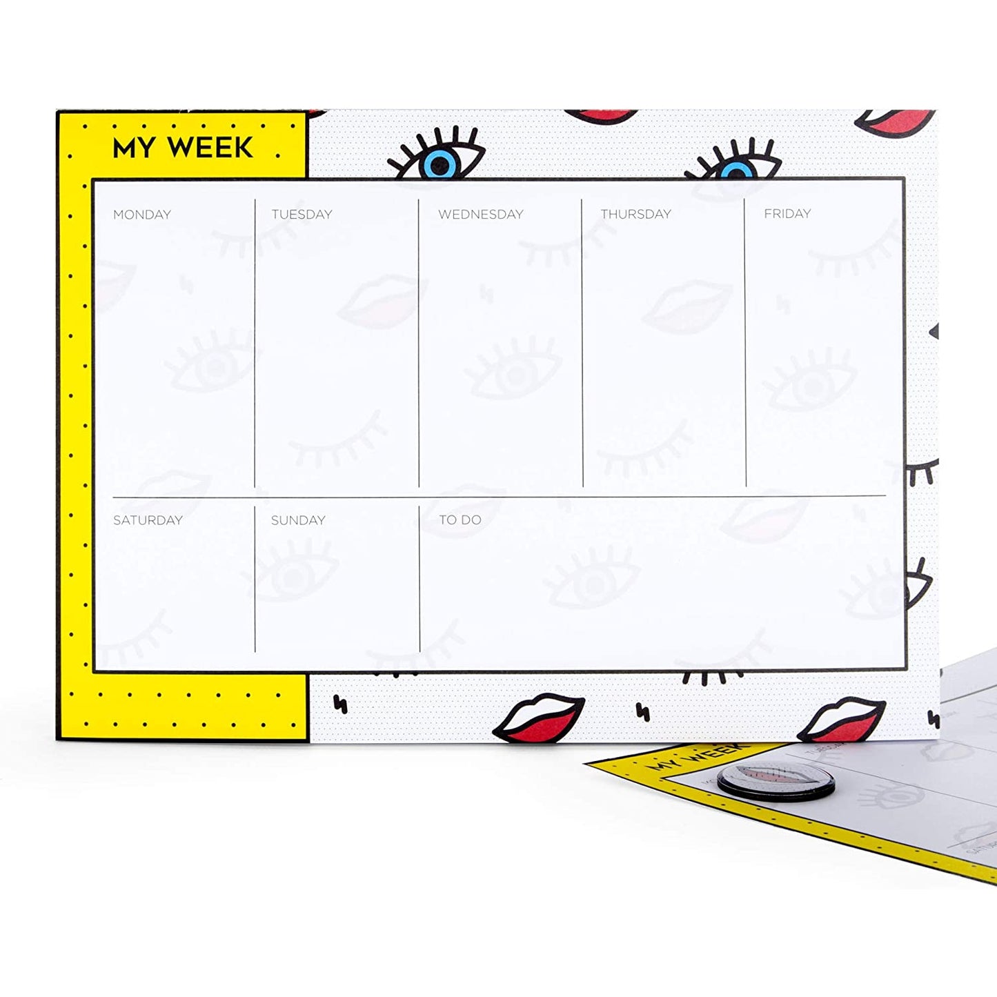 Wink Weekly Planner | 2 Magnets | Pop Art Eyes and Lips Print