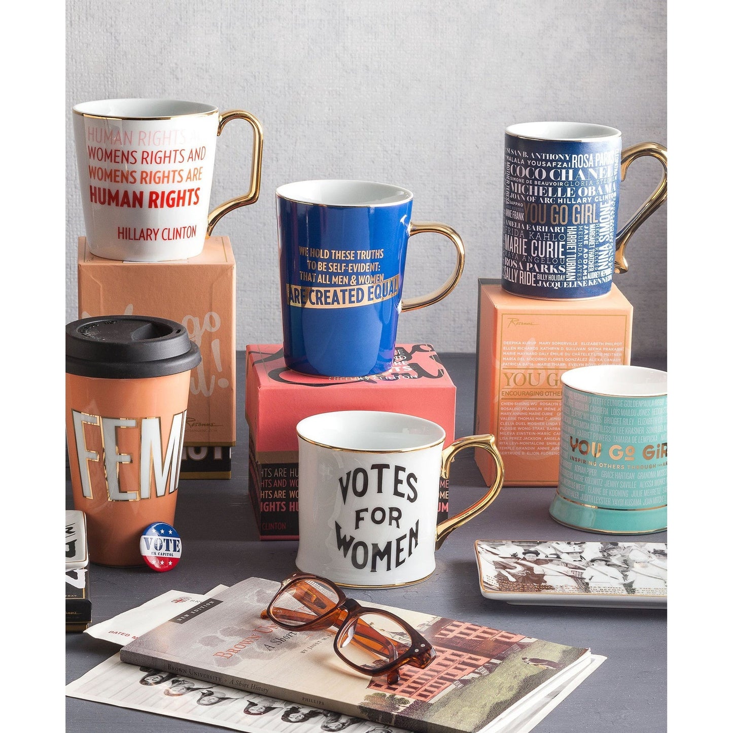 Women's Suffrage Seneca Falls Declarations Porcelain and Gold Coffee Mug in Gift Box