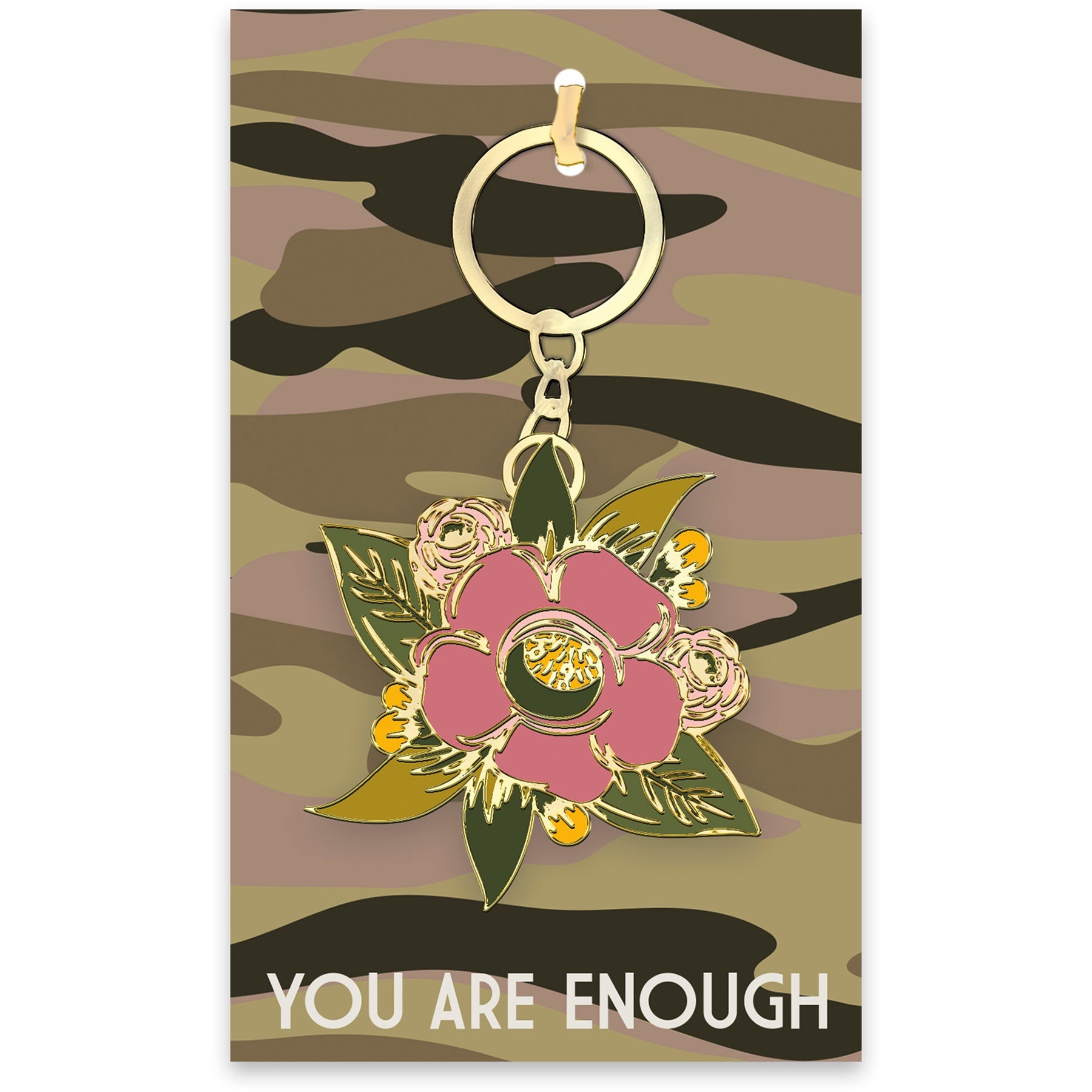 You Are Enough Enamel Keychain | Camo and Floral Design
