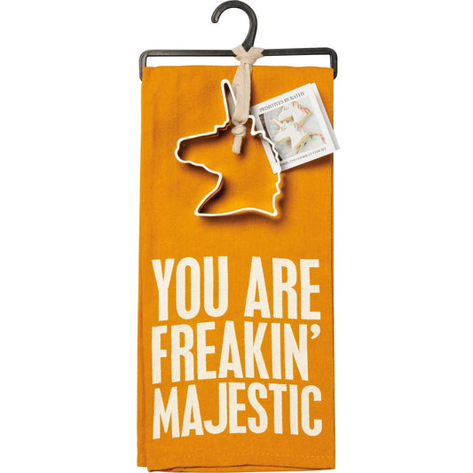 You Are Freakin' Majestic Dish Towel And Unicorn Shaped Cookie Cutter Set