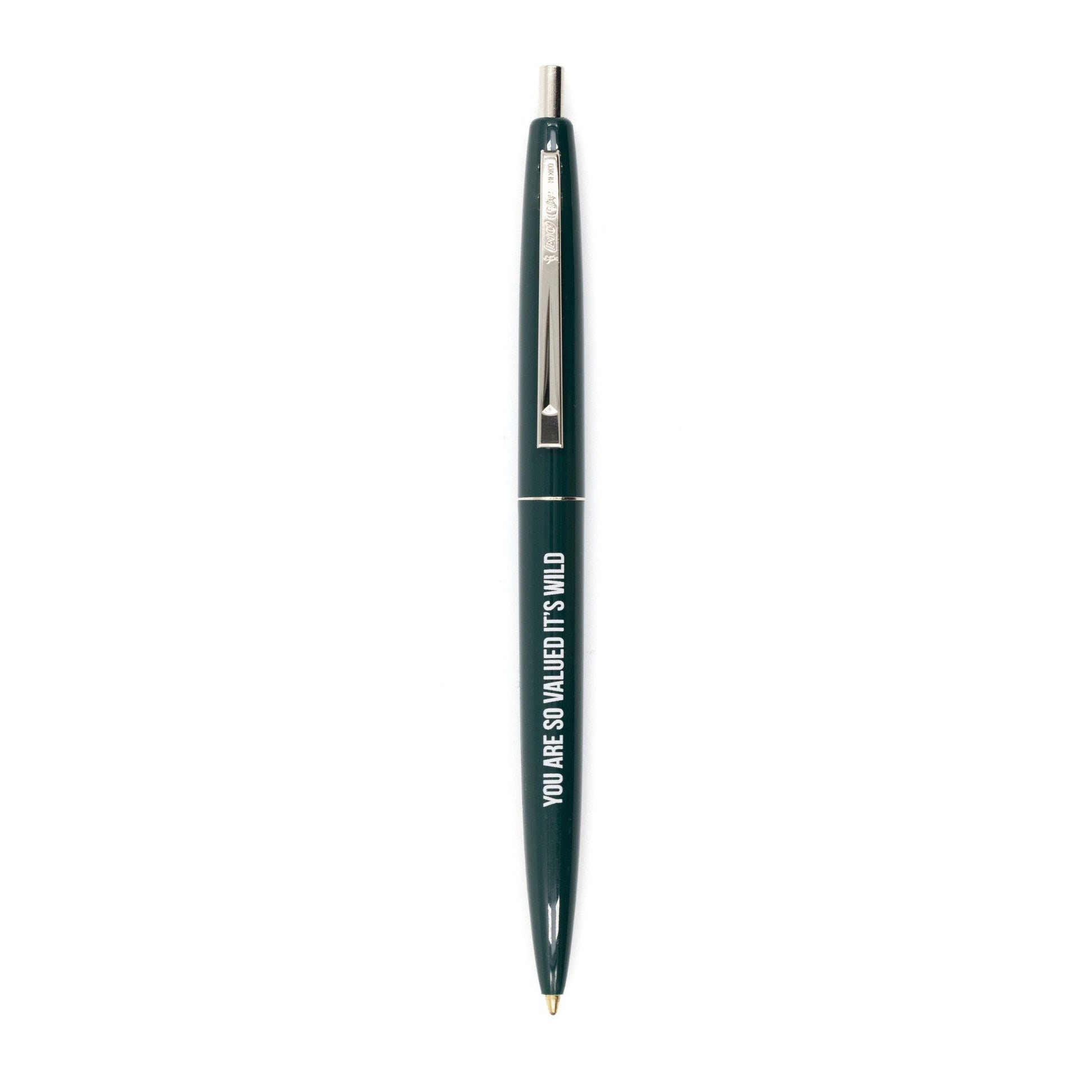 You Are So Valued It's Wild Refillable Pen in Forest Green and Silver | Employee Appreciation