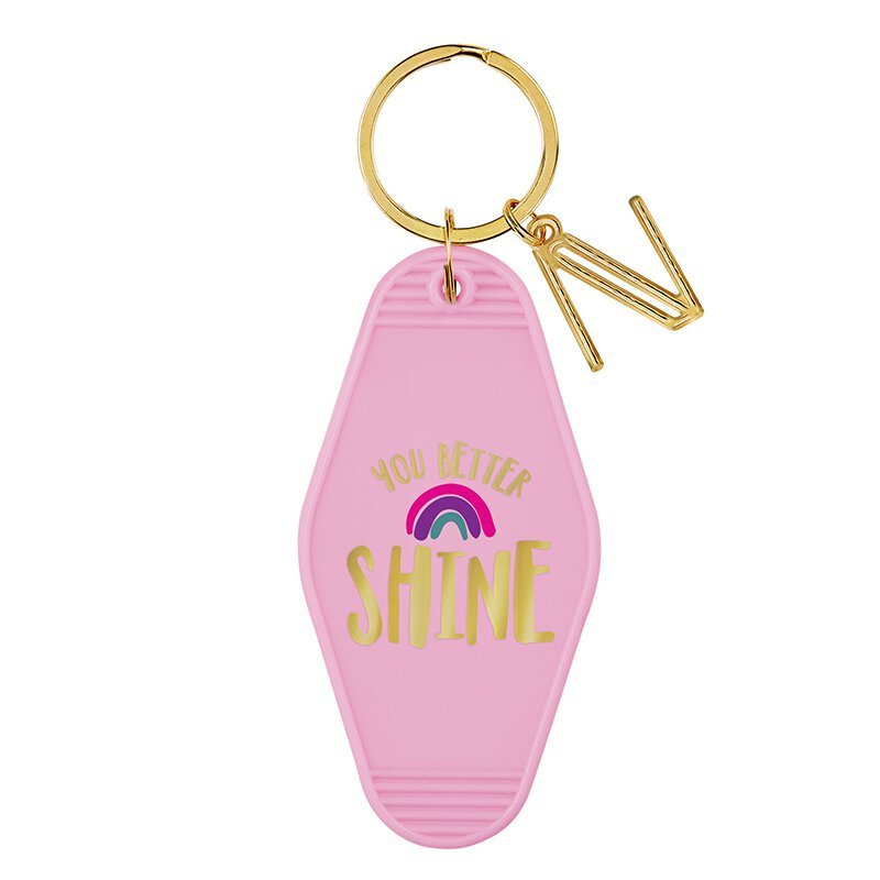 You Better Shine Rainbow Pink Motel Key Tag | Acrylic with Gold Accents
