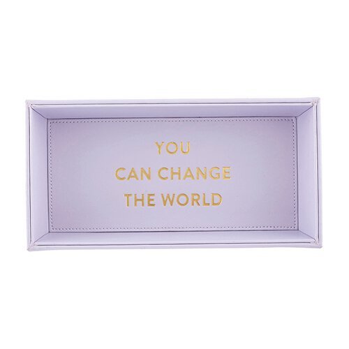 You Can Change The World 10" x 5" Valet Tray | Vegan Leather Trinket Tray for Dresser or Desk | Motivational Quote Gift