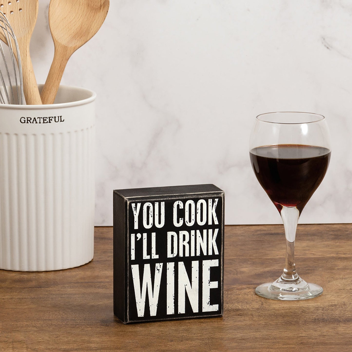 You Cook I'll Drink Wine Box Sign | Wood | Rustic Farmhouse Decor