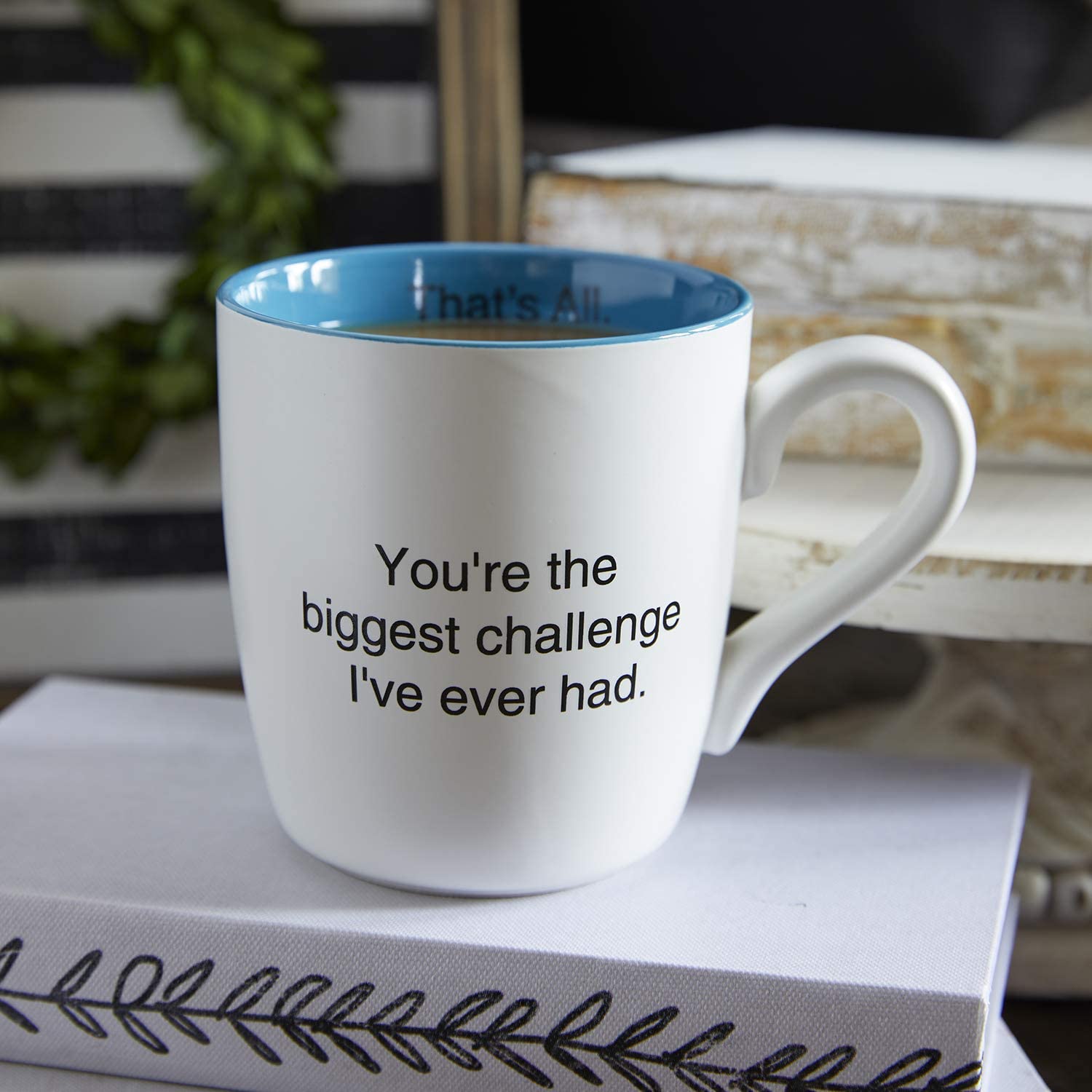 You're The Biggest Challenge I've Ever Had Ceramic Coffee Mug in Teal and White