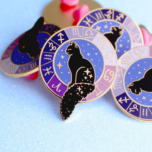 Zodiac Black Cat Large Enamel Pin
