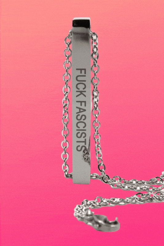Fuck Fascists, Burn the Patriarchy Stainless Steel Bar Necklace | Engraved on Two Sides